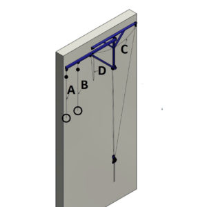 Voimistelurenkaiden kiinnitys koulun liikuntasali - seinälle kiinnitettävä teline voimistelurenkaille korkeudenssädöllä